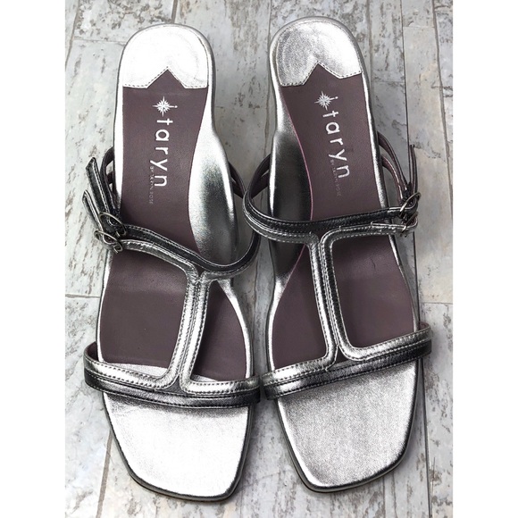 Taryn by Taryn Rose Silver Strappy Slip on Sandals - Picture 5 of 5